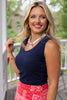 SSYS Signature U Line Built In Bra Tank Top In Navy