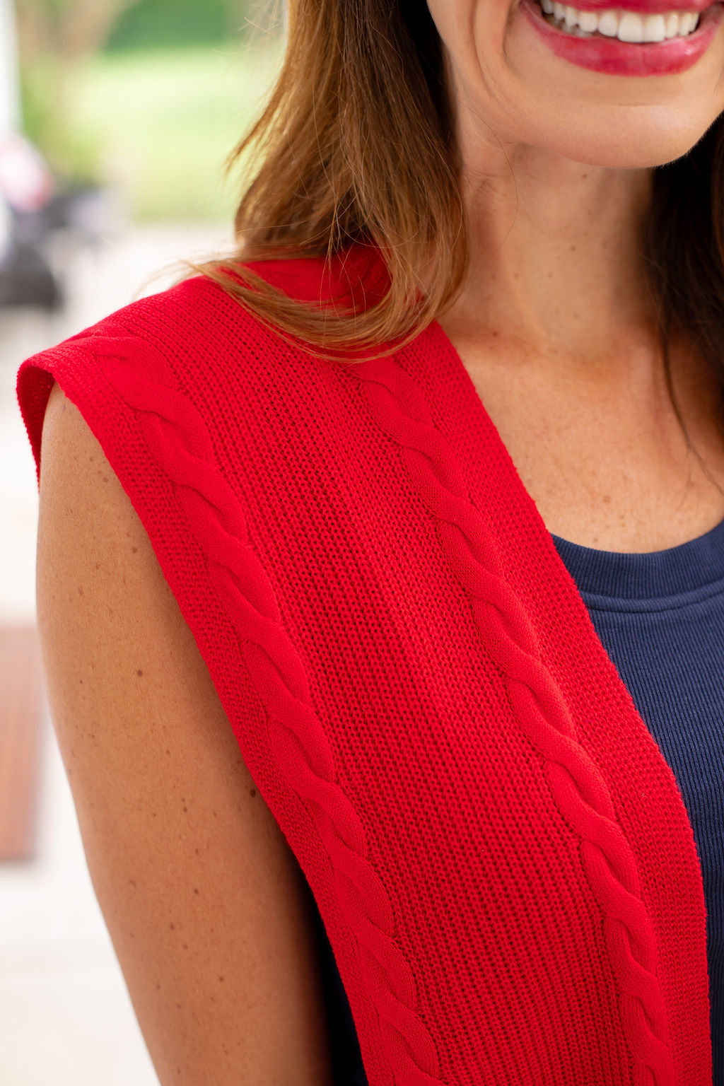 SSYS Polly Over The Shoulder Cable Knit Sweater In Red