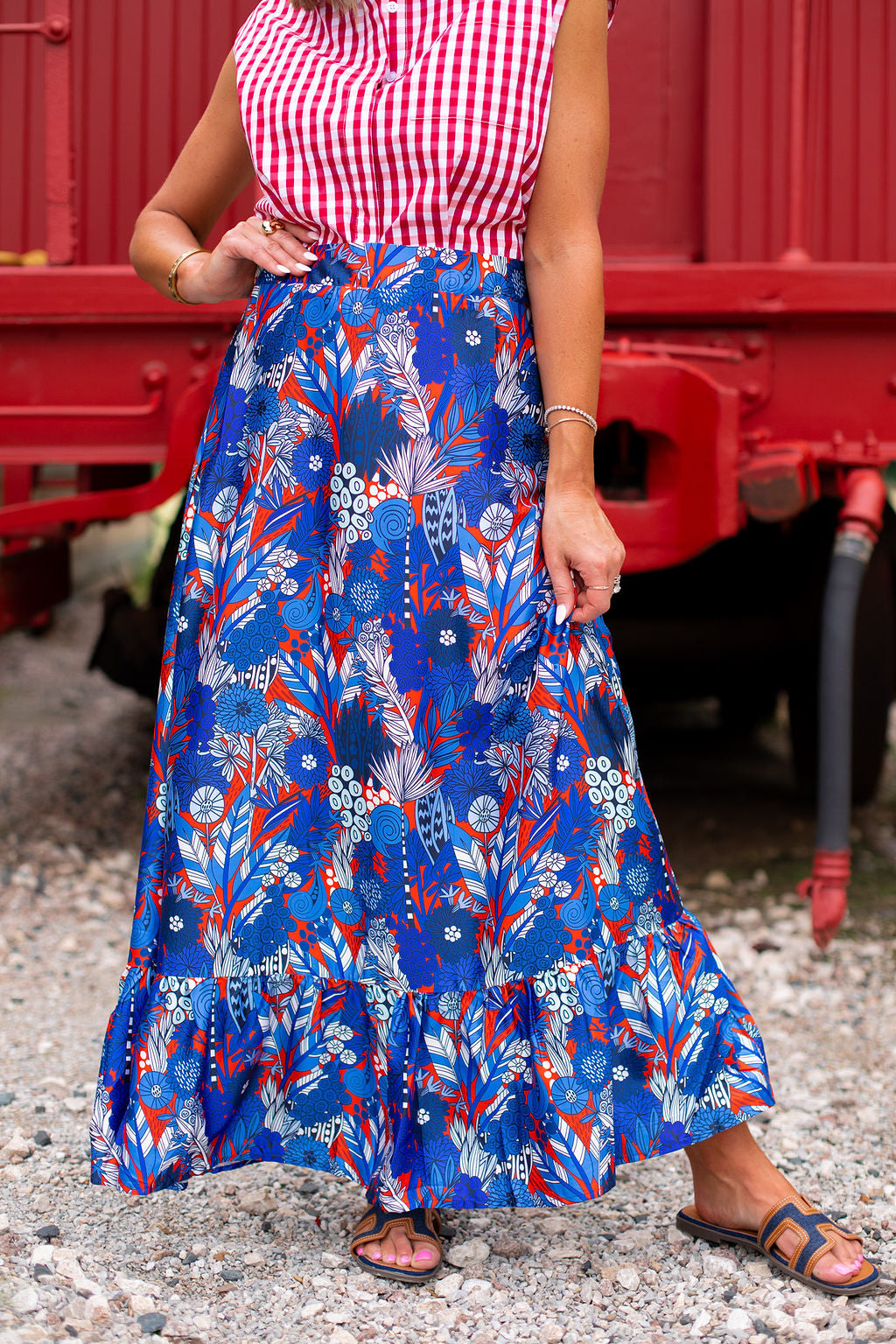 SSYS Daisy One Tier Satin Maxi Skirt In Liberty Bouquet