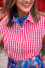 SSYS Juliette Red Gingham Poplin Cap Sleeve Button Down Top