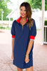 SSYS Lynlee Red and Baby Blue Contrast Polo Shift Dress In Navy