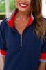 SSYS Lynlee Red and Baby Blue Contrast Polo Shift Dress In Navy