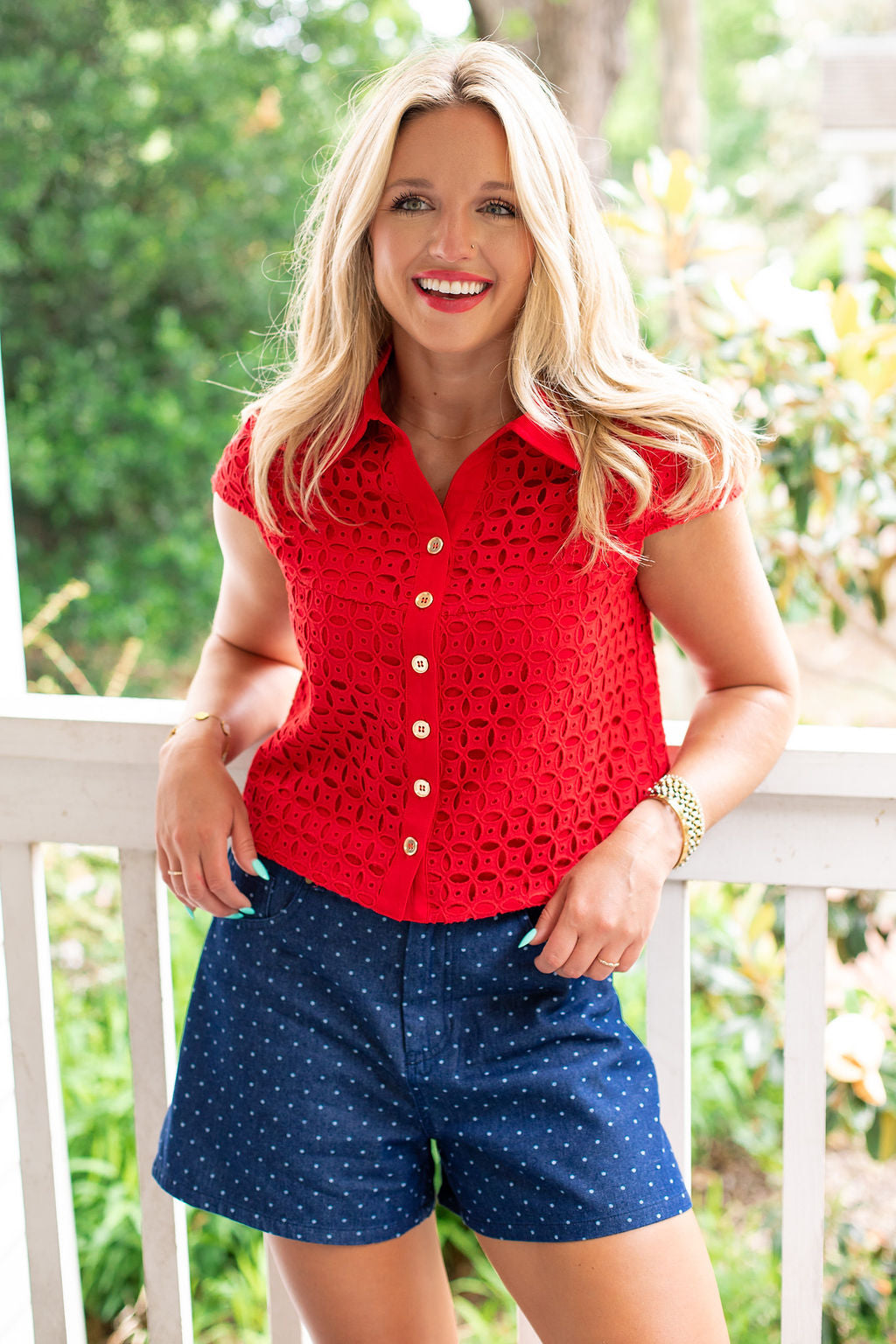 SSYS Lynda Lace Button Up Top In Red