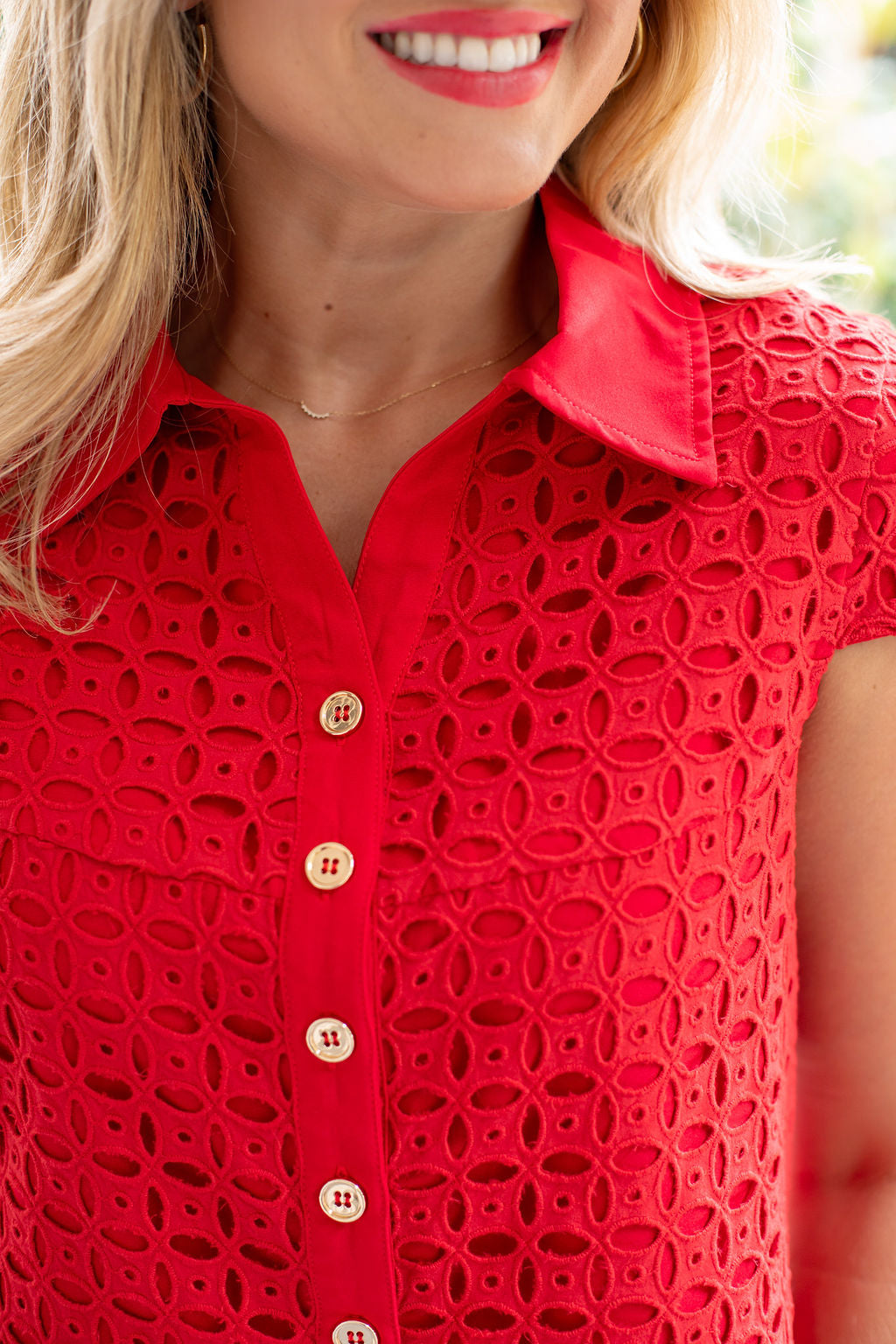 SSYS Lynda Lace Button Up Top In Red