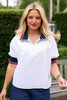 SSYS Lowen Knit Trim Contrast Poplin Polo Top In White