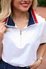 SSYS Lowen Knit Trim Contrast Poplin Polo Top In White