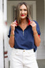 SSYS Lowen Knit Trim Contrast Poplin Polo Top In Navy