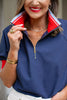 SSYS Lowen Knit Trim Contrast Poplin Polo Top In Navy
