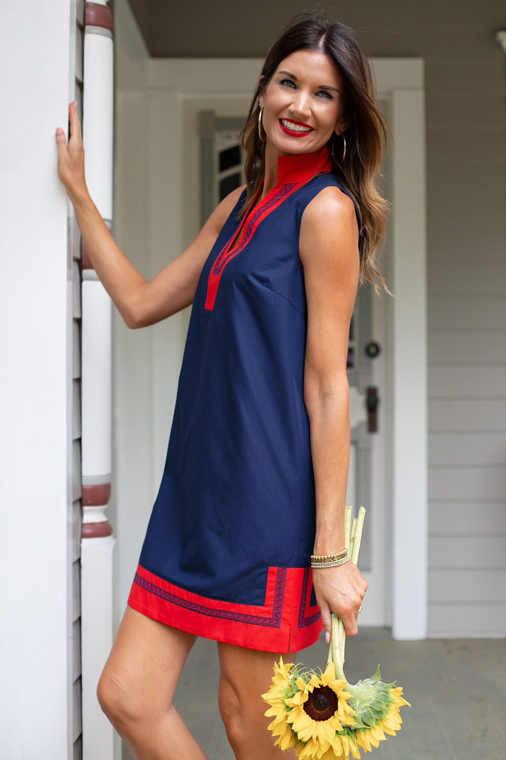 SSYS Celine Navy Red Poplin Sleeveless Dress