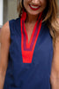 SSYS Celine Navy Red Poplin Sleeveless Dress