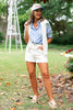 SSYS Collette Poplin Stripe Anchor Embroidery Top In Navy