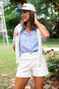 SSYS Collette Poplin Stripe Anchor Embroidery Top In Navy