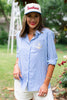 SSYS Collette Poplin Stripe Anchor Embroidery Top In Navy