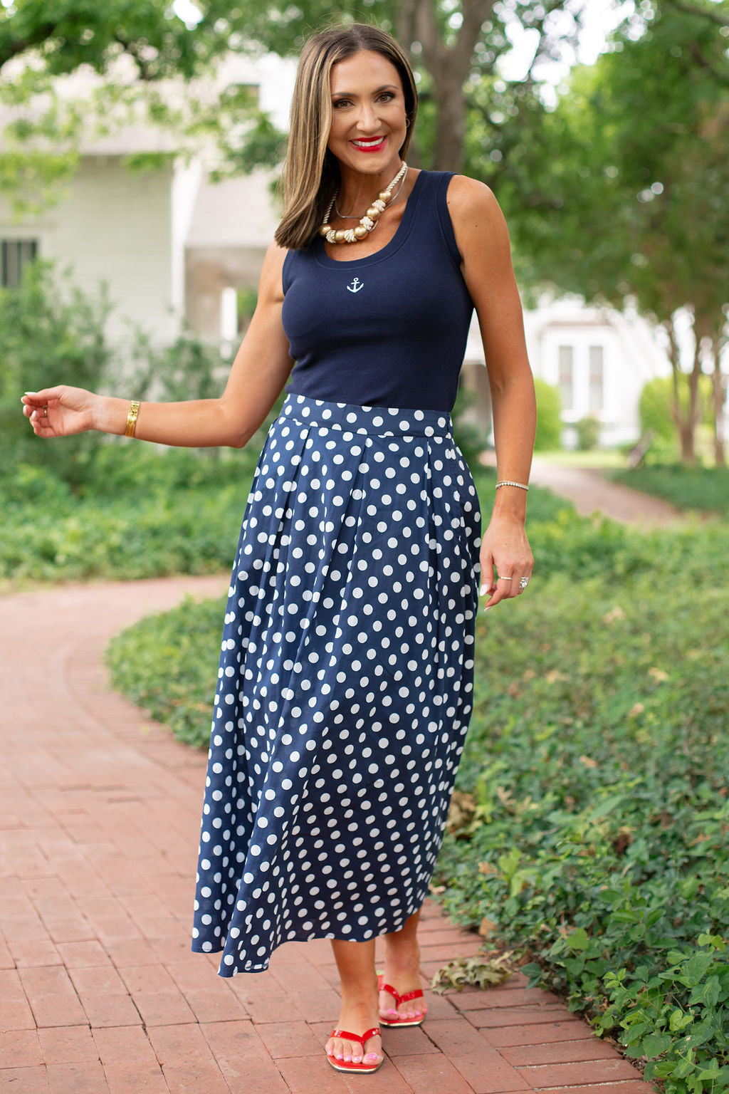SSYS Cassidy Polka Dot Pleated Maxi Skirt In Navy