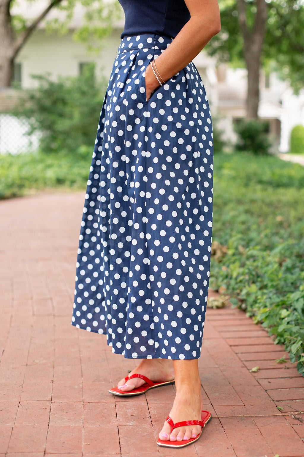 SSYS Cassidy Polka Dot Pleated Maxi Skirt In Navy