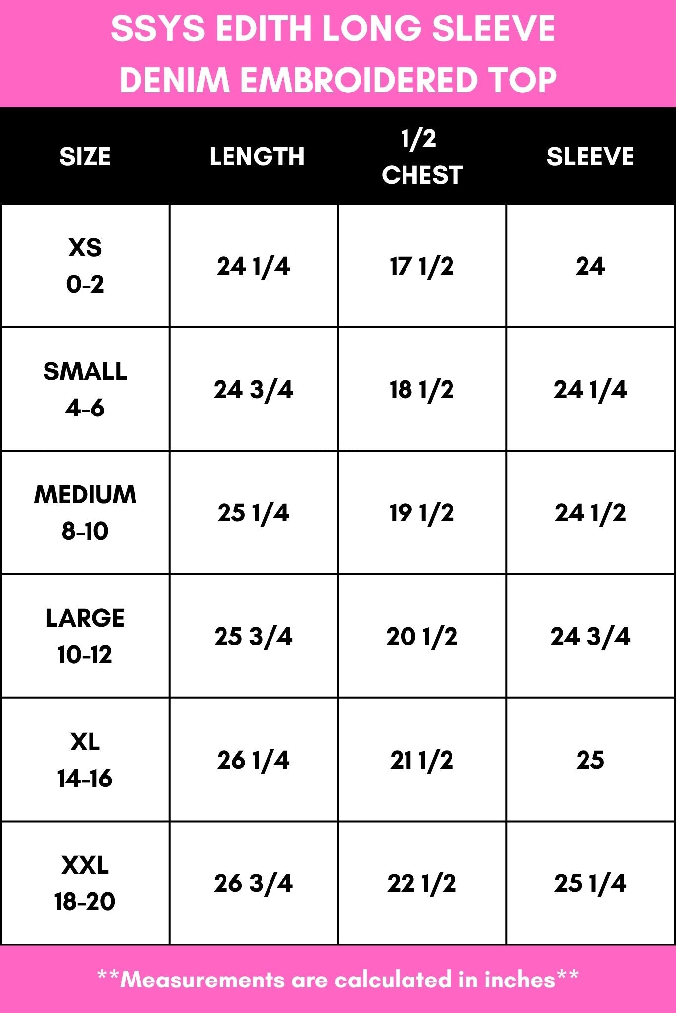 SSYS Edith Long Sleeve Denim Embroidered Top