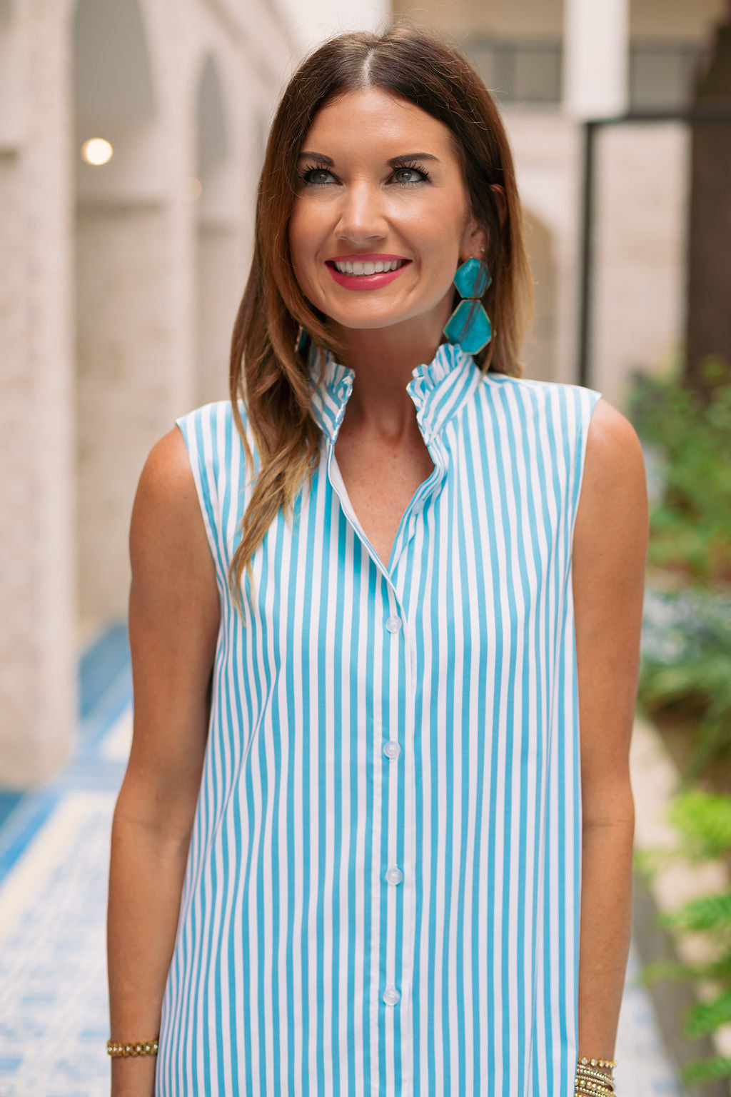 SSYS Saylor Sleeveless Preppy Shirt Dress In Teal