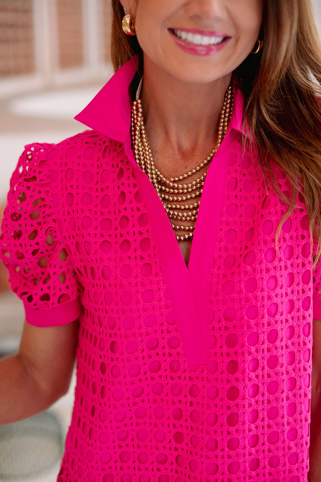 SSYS Kendall Lace Cane Dress In Bright Pink
