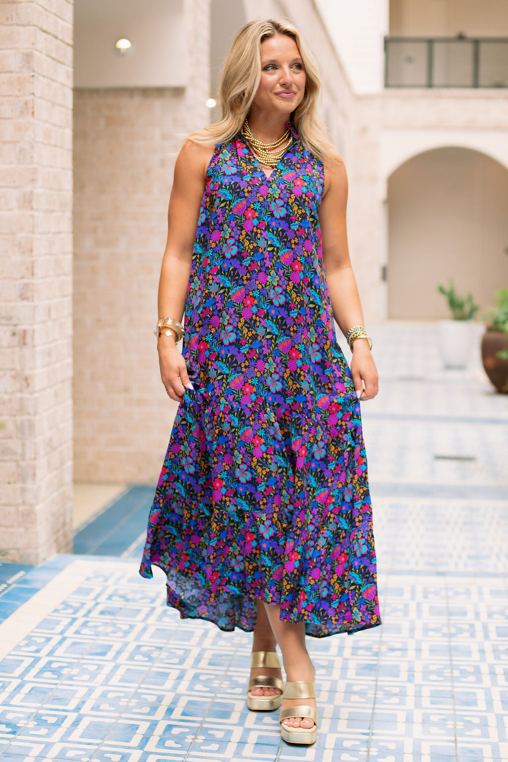 SSYS Rowan Sleeveless Maxi Dress In Electric Night Garden