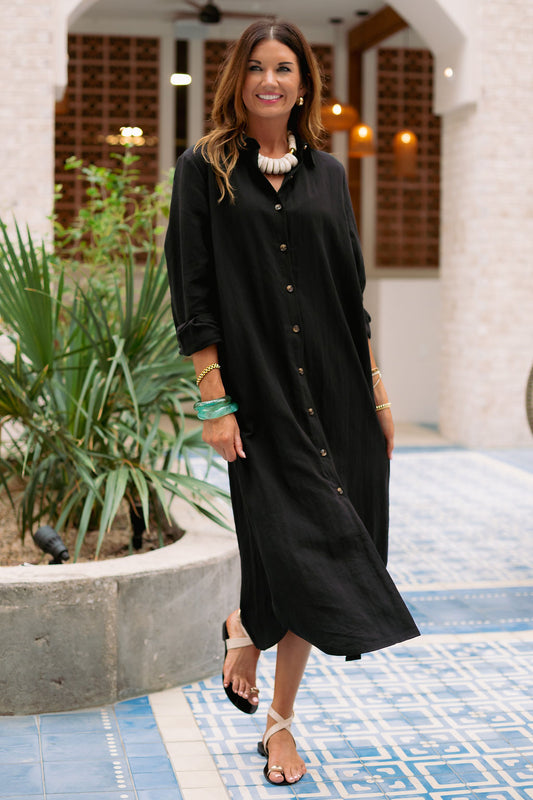 SSYS Larissa Linen Shirt Dress In Black