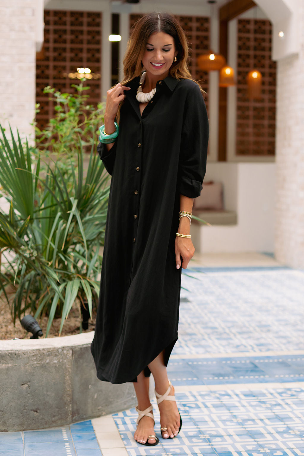 SSYS Larissa Linen Shirt Dress In Black