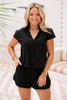 SSYS Lorie Terry V Neck Short Sleeve Top and Shorts Set In Black *FINAL SALE*