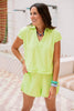 SSYS Lorie Terry V Neck Short Sleeve Top and Shorts Set In Lime *FINAL SALE*