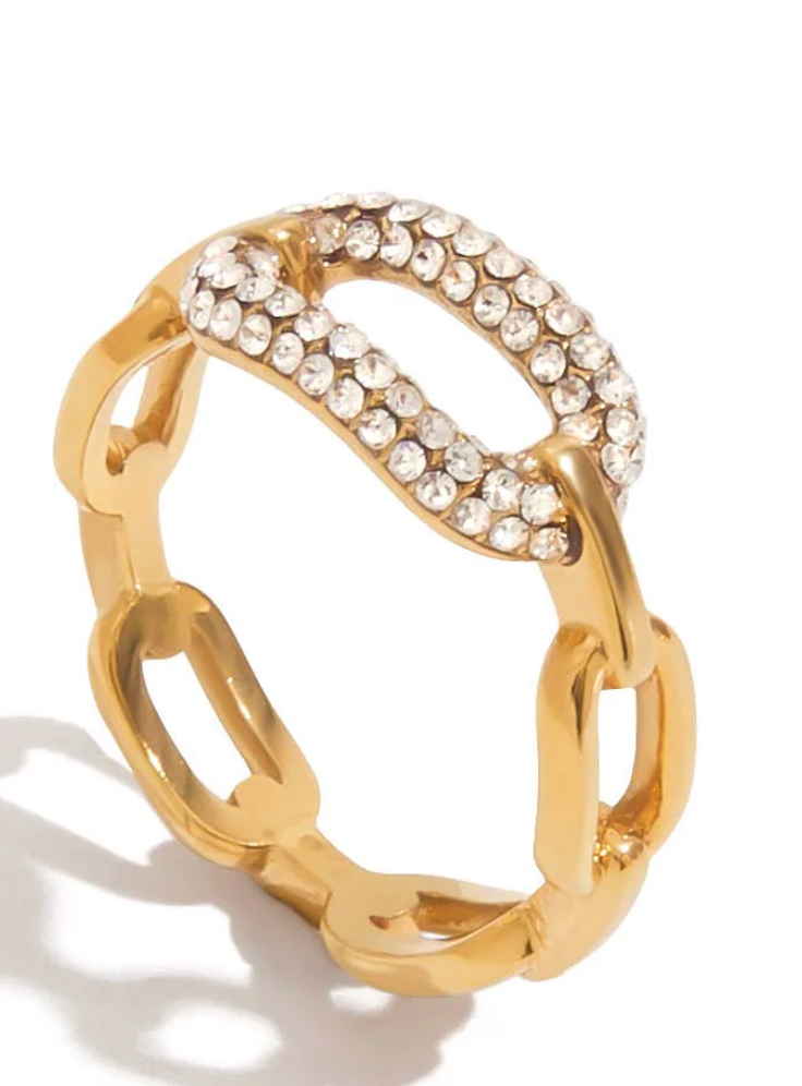 Gold Link Crystal Ring
