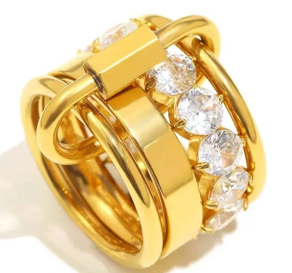 Gold Carabiner Crystal Ring