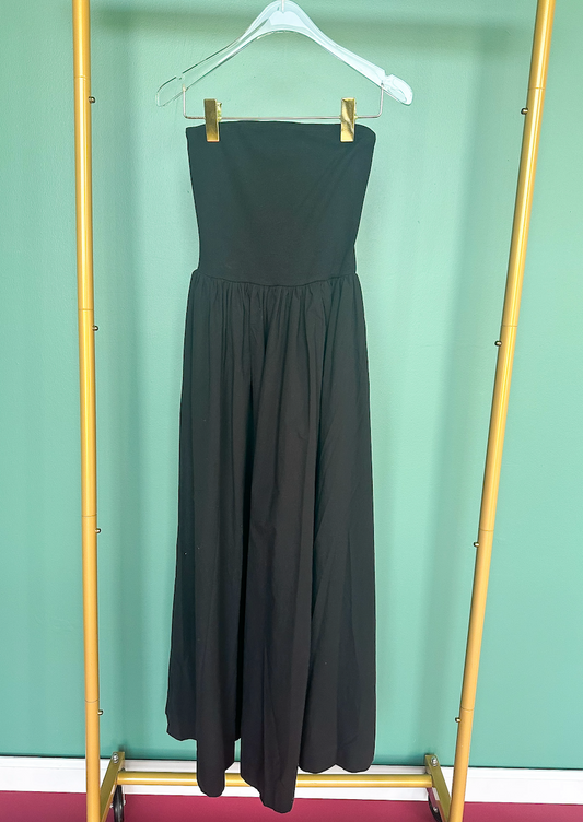 Black Ribbed Knit Strapless Neckline Woven Midi Dress *FINAL SALE*
