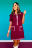 SSYS Ruthie Contrast Knit Dress In Maroon Pink