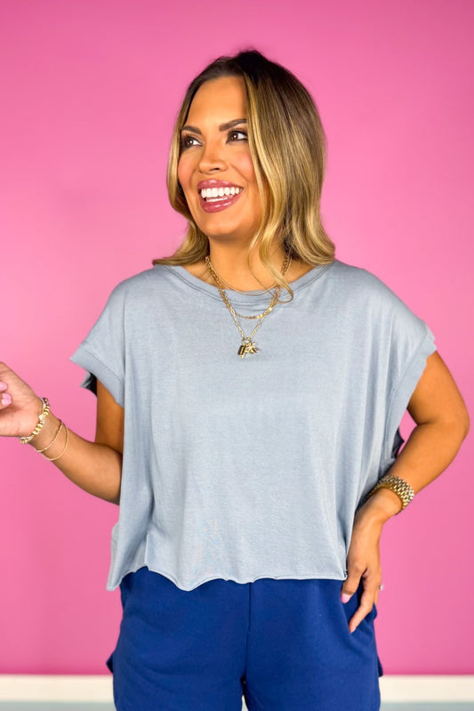 Blue Woven Short Sleeve Top *FINAL SALE*