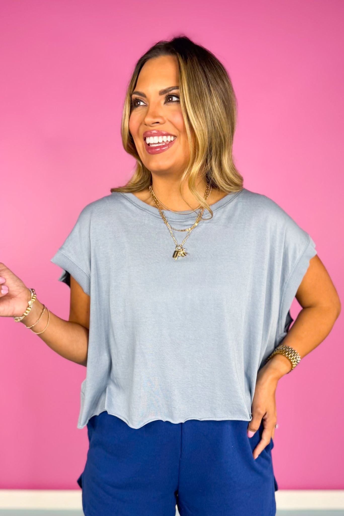 Blue Woven Short Sleeve Top *FINAL SALE*