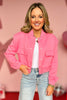 Pink Utility Bomber Jacket, easy layering, valentines day, cute and comfy, edgy style, mom on the go, chic, elevated, pop of color, bubblegum pink, ssys by mallory fitzsimmons