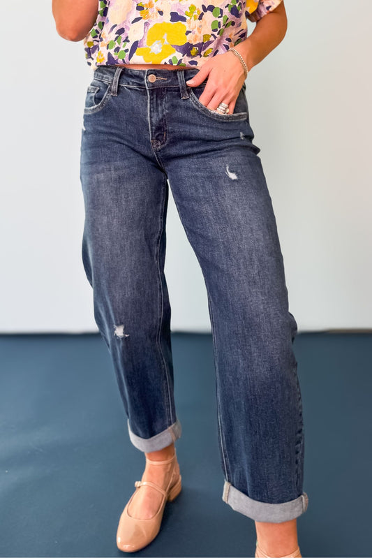 Lovervet By Vervet Mid Rise Double Cuffed Hem Barrel Leg Jeans *FINAL SALE*