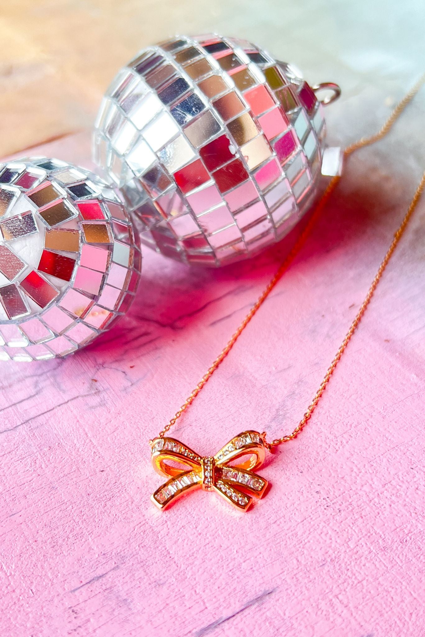 Gold Dipped Rhinestone Bow Charm Necklace, accessory, necklace, gold necklace, must have accessory, elevated accessory, summer accessory, SSYS by Mallory Fitzsimmons