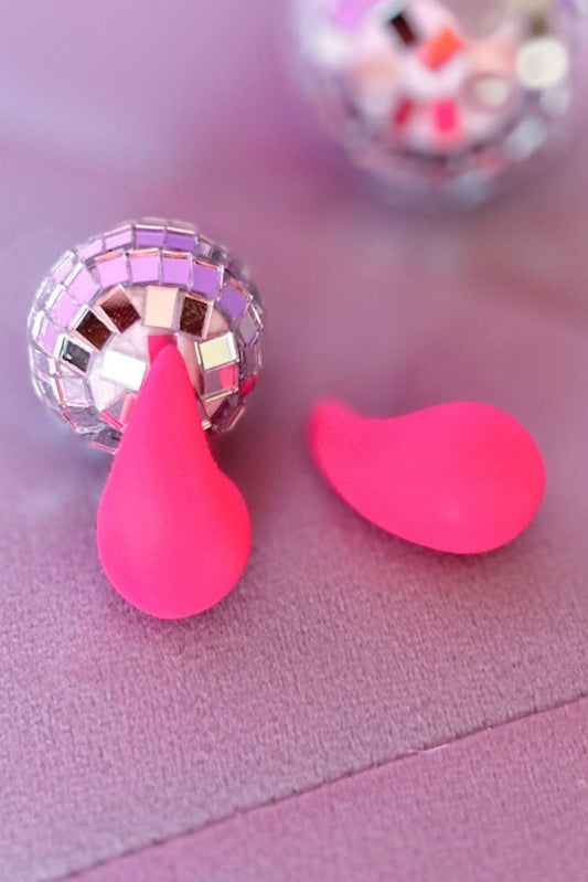 Neon Pink Tear Drop Earrings
