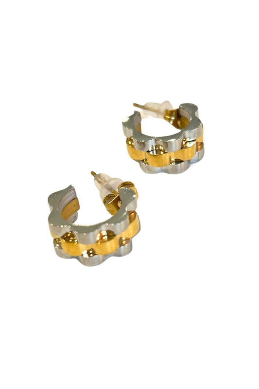 Two Tone Watchband Small Hoop Earrings