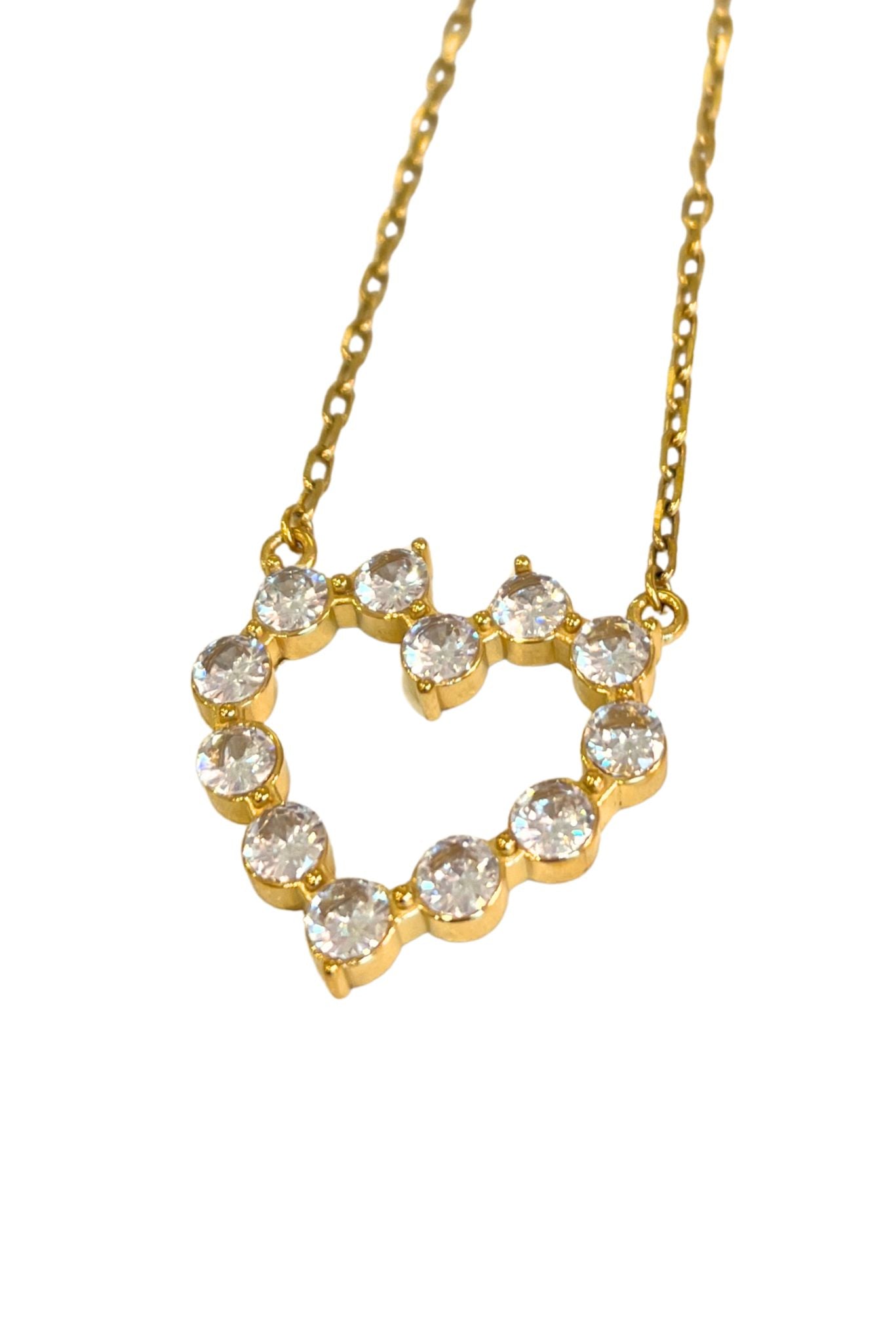 Gold Chain Crystal Chunky Heart Pendant Necklace