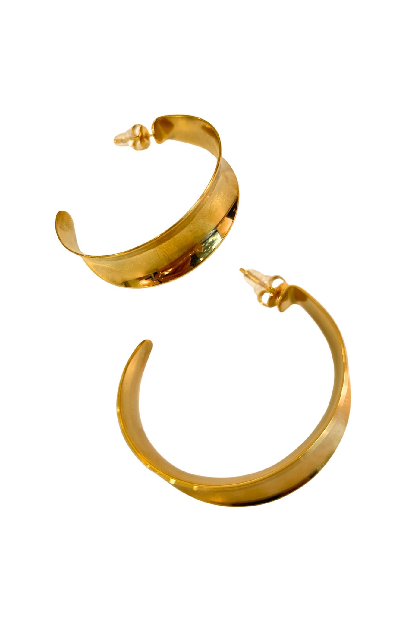 Gold Flat Curved Hoop Earrings