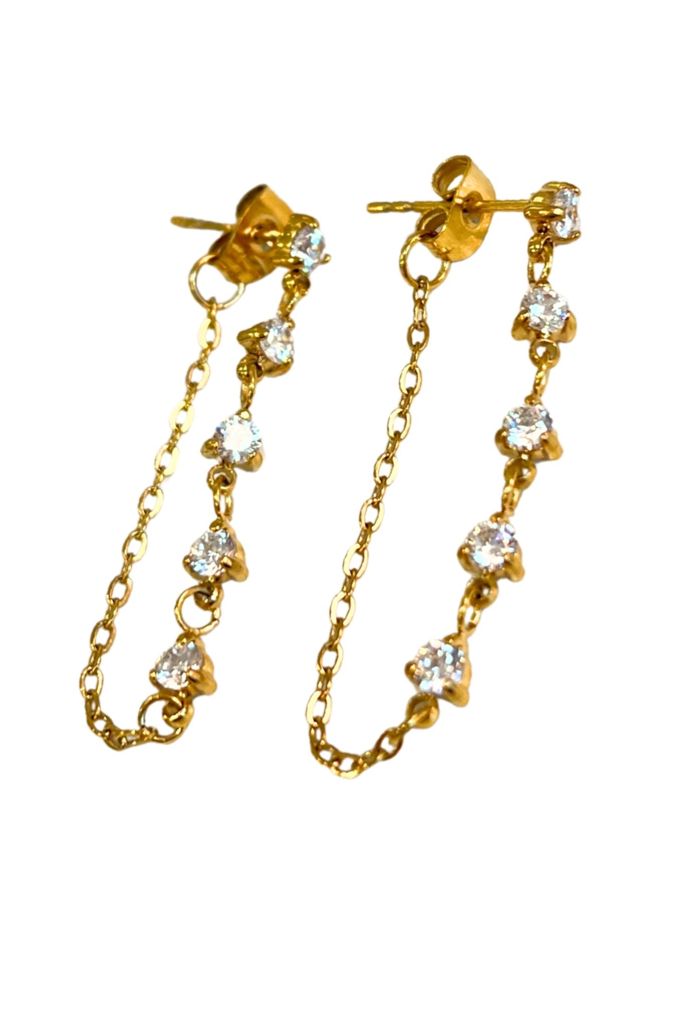Gold Chainlink Crystal Dangle Earrings