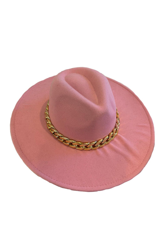 Pink Gold Chain Red Lining Panama Hat *FINAL SALE*