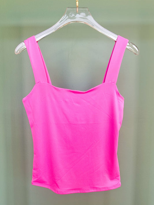 Pink Square Neck Wide Strap Sleeveless Top *FINAL SALE*