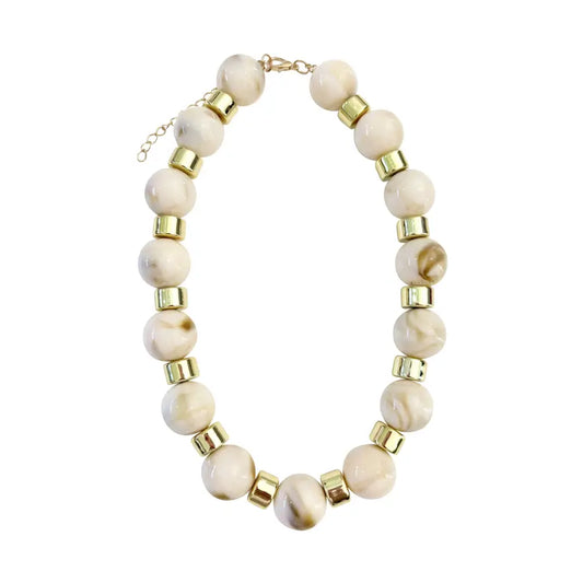 Ivory and Gold Marbled Bead Statement Necklace