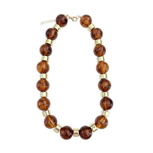 Tortoise and Gold Marbled Bead Statement Necklace