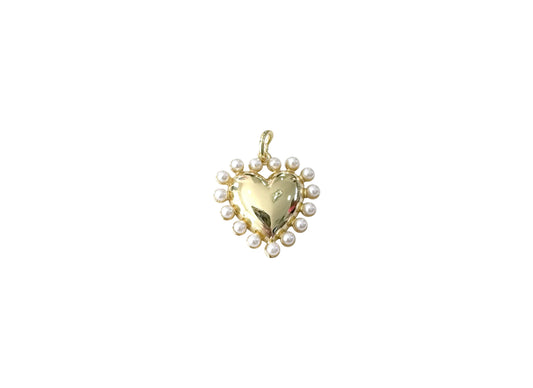 Gold Pearl Heart Charm