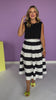 Black Stripe Pleated Side Zipper Full Midi Skirt