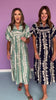 Navy Printed Smock Front Yoke Short Puff Sleeve Midi Dress