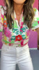Ivory Floral Embroidered Ruffle V Neck Top