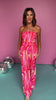 Fuchsia Strapless Smocked Back Bodice Wide Leg Jumpsuit *FINAL SALE*